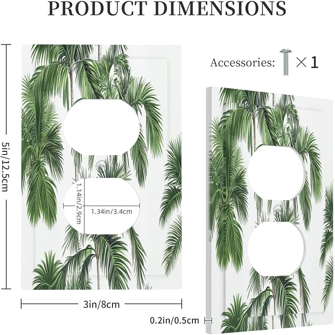 Outlet Covers Palm Trees Tropical Green Plant Palm Leaf 1 Gang Duplex Light Switch Cover Decorative Switch Plates Electrical Receptacle Faceplate Wall Plate For Bed Room Bathroom Decor