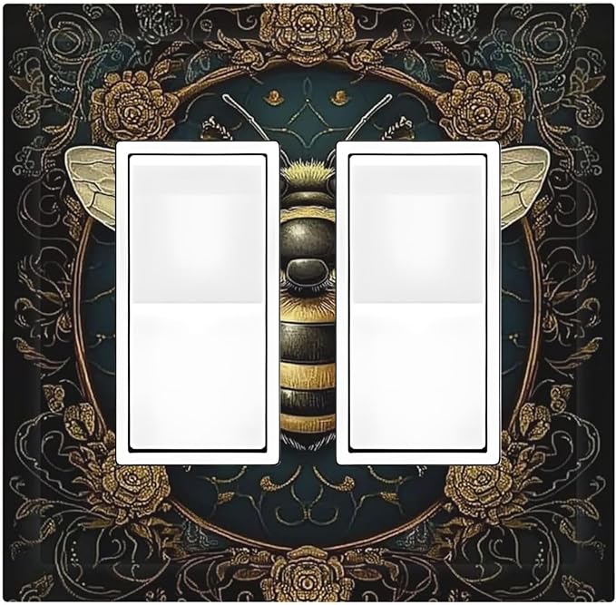 Decorative Outlet Covers Mid Century Bee Dark Floral 2 Gang Double Gfci Rocker Electrical Wall Panels Light Switch Cover Plate For Home Office Decor