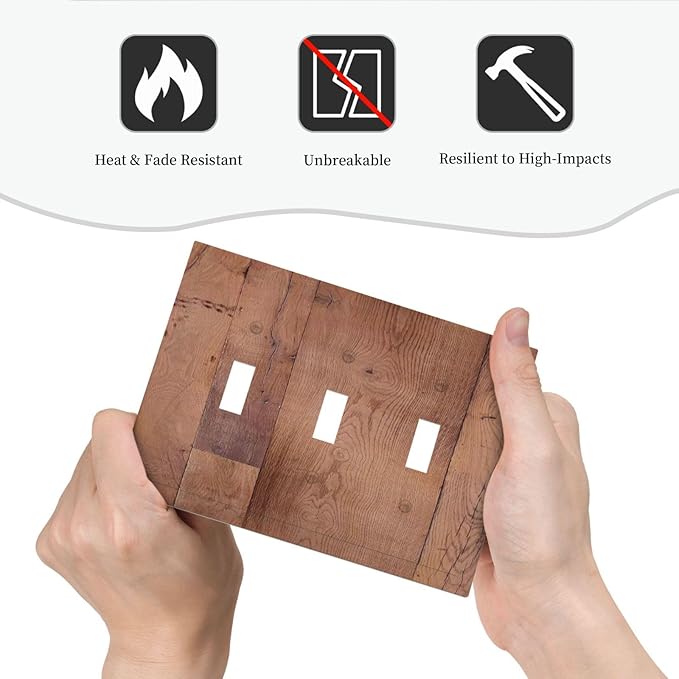 Rustic Brown Dark Wood Texture Printing Decorative Switch Plates 3 Gang Wall Plate Triple Toggle Light Switch Cover Faceplate Electrical Wall Panels For Farmhouse Cabin Decor
