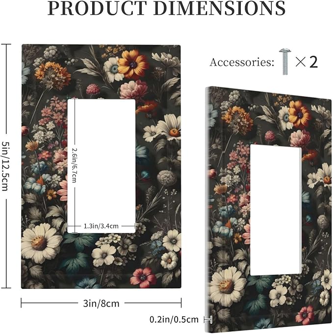 Decorative Outlet Covers Bohemian Colorful Floral Blue White Yellow Red Flowers 1 Gang Single Decora GFCI Device Light Switch Covers Plate 1 Rocker Wall Plate Jumbo Switch Cover Plate