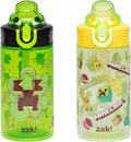 Zak Designs Minecraft Sage Kids Water Bottle For School or Travel, 16oz Durable Plastic Water Bottle With Straw, Handle, and Leak-Proof, Pop-Up Spout Cover, 2-Pack Set (Creeper)