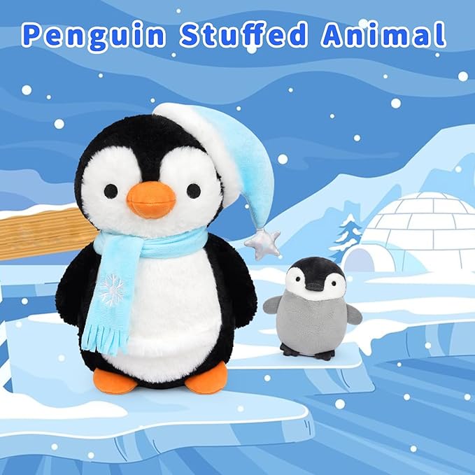 Cuddly Penguin Plush - Soft, Cute Baby Penguin Pillow, 10.5 Inchs Birthday Gifts for Kids Boys Girls