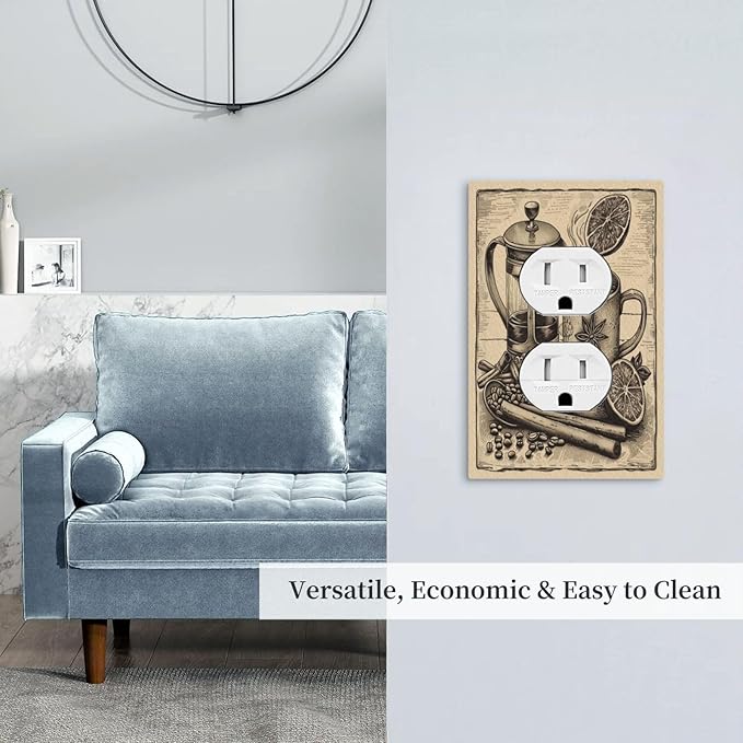 Decorative Outlet Covers Beige Vintage Rustic Coffee Beans Spice 1 Gang Duplex Light Switch Cover Plate Electrical Switch plates Wall Plates Receptacle Covers for Kitchen Coffee Bar Decor