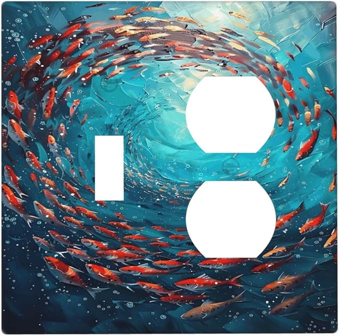 Ocean Fish School Of Fish Vortex Deep Sea Wallplates 1 Toggle 1 Duplex Switch Plate Electrical GFCI Faceplate Decorative Light Switch Covers for Kids Room Bedroom Decor