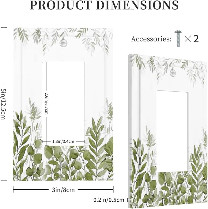 Green Eucalyptus Plant Leaves Vine Decorative Outlet Covers 1 Gang Single Rocker Light Switch Cover Plate Wall Plates GFCI Faceplate for Bed Room Living Room Decor