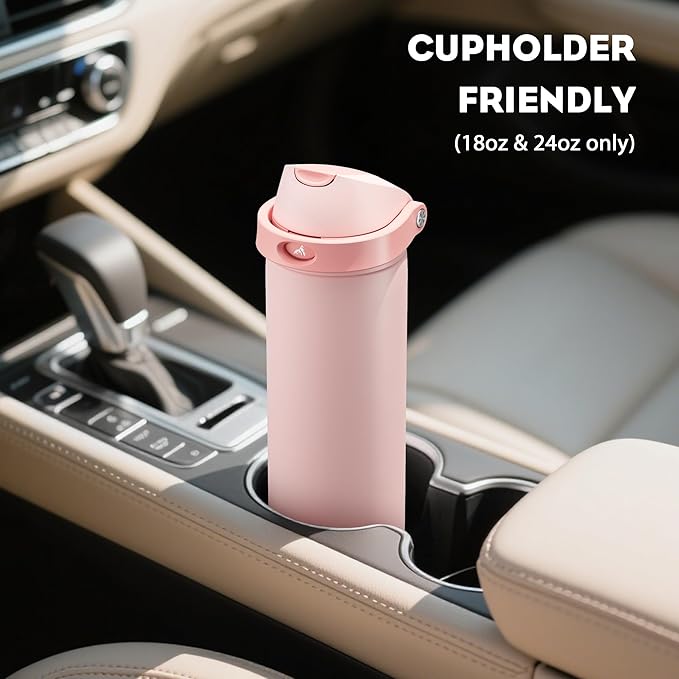 POWCAN 18 oz Insulated Water Bottle: 2-in-1 Push-Button Spout & Quick-Flip Straw Lid, Leakproof, Cold 24Hrs, Fits Car Cup Holder, Stainless Steel Bottle for Sports, Travel, School (Butterfly Garden)