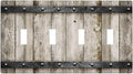 Rustic Vintage Brown Wood Plank 4 Gang Quad Toggle Device Light Switch Cover Decorative Wall Plate Decorative Electrical Faceplate Outlet Cover