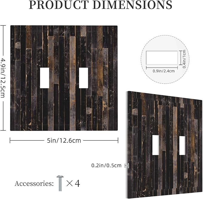 Decorative Switch Plate Covers Black Farmhouse Wood Board 2 Gang Double Toggle Light Switch Cover Western Country Lodge Electric Wall Plate Dual Device Electrical Faceplate for Bedroom Home