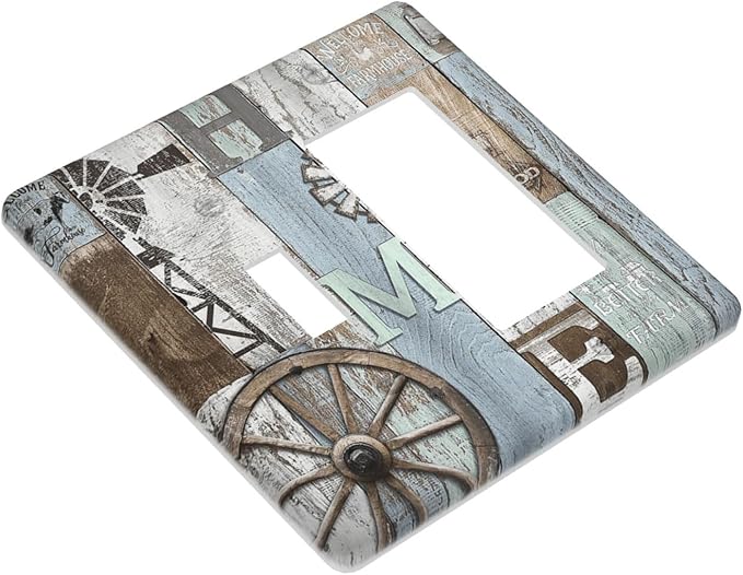 Rustic Western Barn Door Vintage Windmill Outlet Covers 1 Toggle 1 Rocker Combination Decorative Wall Plate Electrical Switch Plates Light Switch Cover Plate for Farmhouse Home Decor