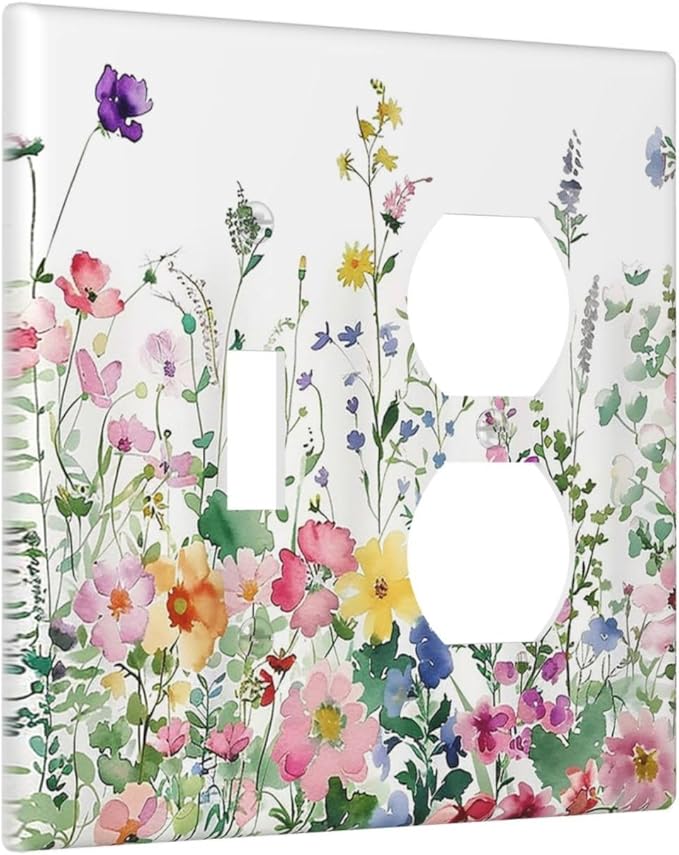 Wallplates Boho Colorful Flowers Plant Rustic Wildflower 1 Toggle 1 Duplex Switch Plate Electrical GFCI Faceplate Decorative Light Switch Covers for Bed Room Bathroom Decor