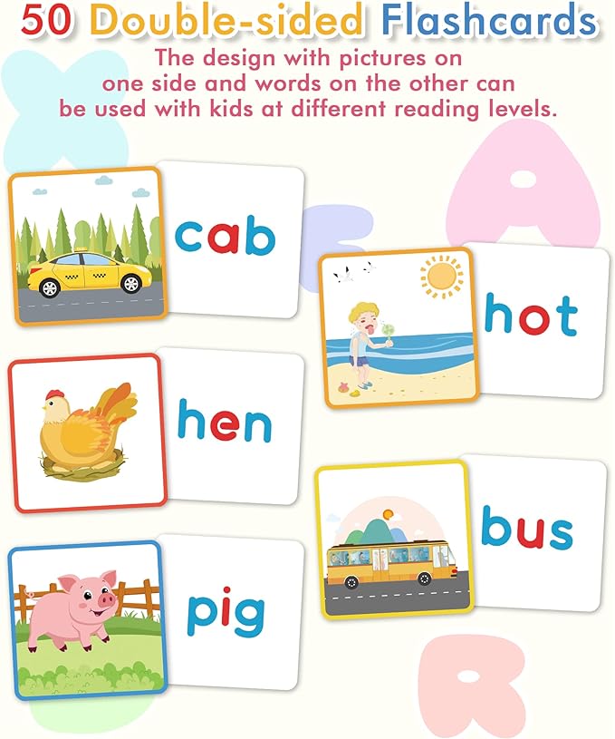 Wooden CVC Word Spelling Games, Montessori Educational Learning Toys Gifts for 3 4 5 6 Year Old Kids, Preschool Kindergarten Learning Activities, Sight Words Flash Cards Reading Letters for Toddlers