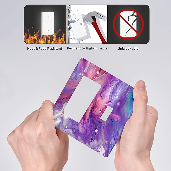 Liquid Marble Modern Abstract Texture Abstract Purple Paint Wall Art Outlet Covers 1 Toggle 1 Rocker Combination Electrical Switch Plates Light Switch Cover Plate Decorative Wall Plate for Living Room