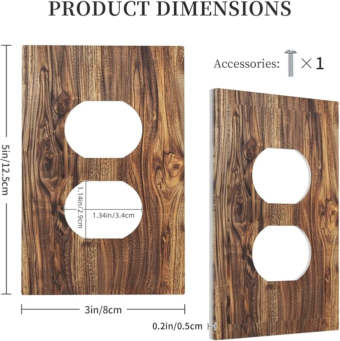 Distressed Wood Brown Wood Texture Outlet Covers 1 Gang Duplex Light Switch Cover Decorative Switch Plates Electrical Receptacle Faceplate Wall Plate for Farmhouse Home Decor