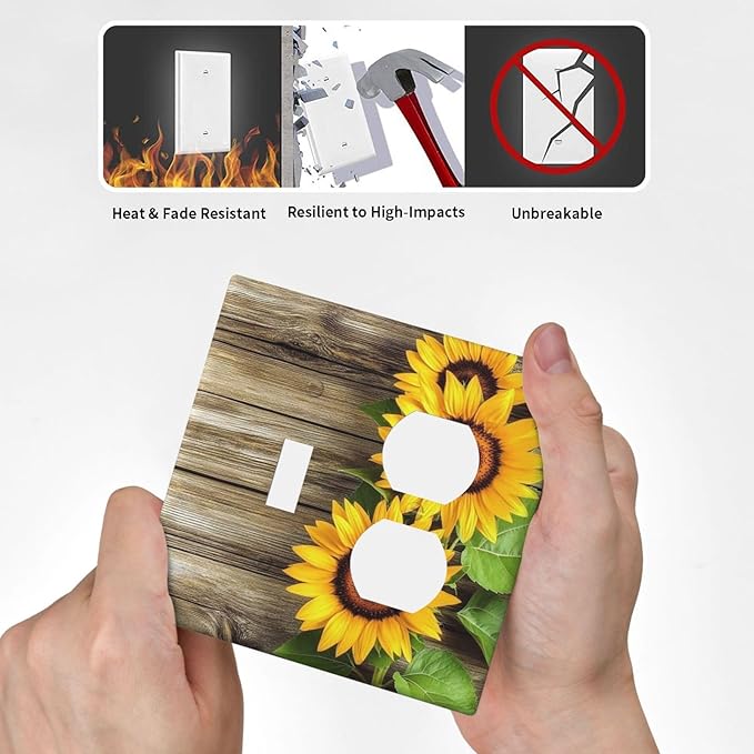 Wallplates Sunflowers Rustic Wood 1 Toggle 1 Duplex Switch Plate Electrical Gfci Faceplate Decorative Light Switch Covers For Farmhouse Cabin Decor