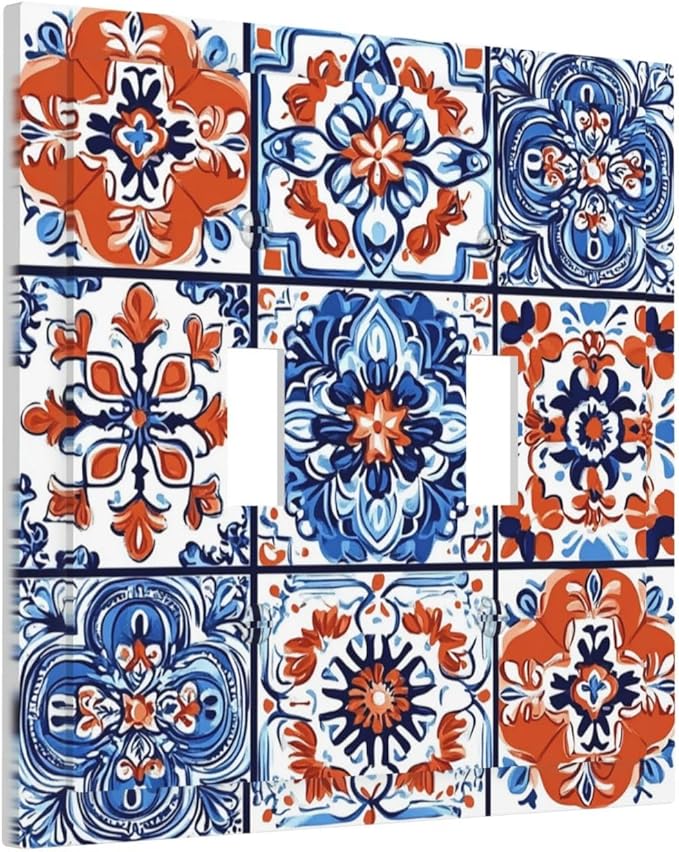 Decorative Switch Plates Colorful Talavera Mexican Tile 2 Gang Double Toggle Outlet Light Switch Cover Wall Plate Electrical Faceplate For Bathroom Kitchen Decor