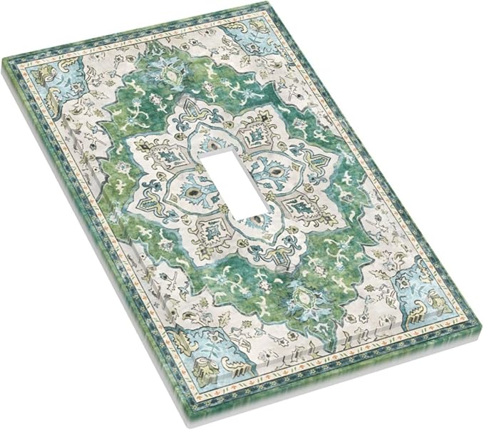 Sage Green Boho Vintage Floral Decorative Light Switch Cover 1 Gang Single Toggle Device Electrical Faceplate Switchplates Decorator Outlet Wall Plate for Bedroom Living Room Decor