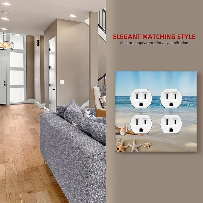 Summer Beach Starfish Shells Decorative Outlet Covers 2-Gang Duplex Light Switch Cover Gfci Wall Plate Covers Electrical Receptacle Switch Plate Cover Plug Faceplate for Bathroom Decor