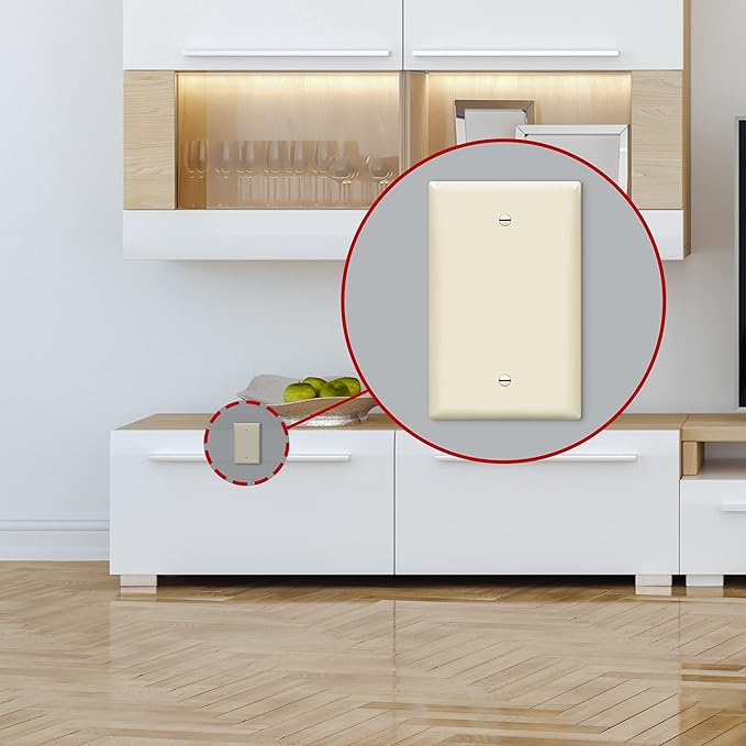 ENERLITES Blank Device Wall Plate, Gloss Finish, 1-Gang 4.88" x 3.11", Mid-Size, Unbreakable Polycarbonate Thermoplastic, UL Listed, 8801M-LA, Light Almond (Pack of 1)