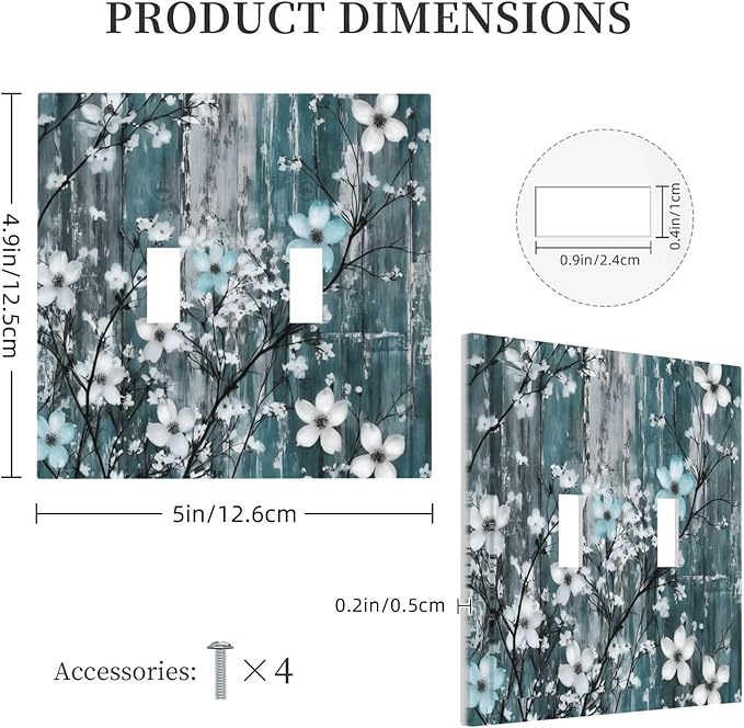 Rustic Blue Watercolor Flower Wooden Background Decorative Switch Plates 2 Gang Double Toggle Outlet Light Switch Cover Wall Plate Electrical Faceplate for Bedroom Living Room Decor