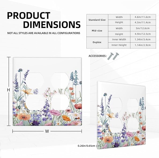 Colorful Floral Purple Lavender Flower Leaves Plants Outlet Covers 2 Gang Double Duplex Decorative Light Switch Covers Electrical Wallplates Socket Faceplate for Bed Room Living Room Decor