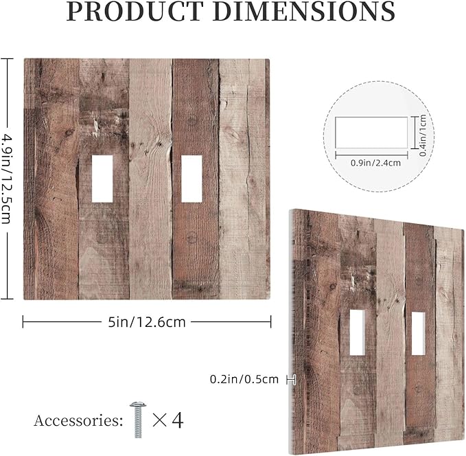 Decorative Switch Plates Retro Wood Brown Farmhouse Barn Wooden 2 Gang Double Toggle Outlet Light Switch Cover Wall Plate Electrical Faceplate for Farmhouse Cabin Decor