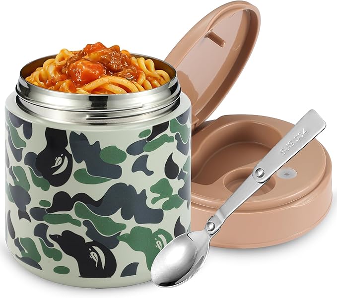 Thermo for Hot Food Kids - 15.2oz, Leak Proof Insulated Food Jar, Soup Thermo, Insulated Lunch Containers, Termos Para Comida Caliente, Wide Mouth Lunch Box with Folding Spoon and Handle