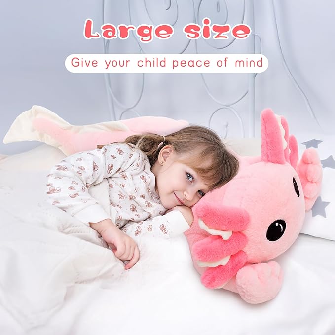 Tezituor Large Axolotl Plush Pillow, 39.5" Giant Glowing Axolotl Stuffed Animal, Super Soft & Cuddly Glow in The Dark Long Body Pillow for Kids, Teens Adults Birthday Gifts