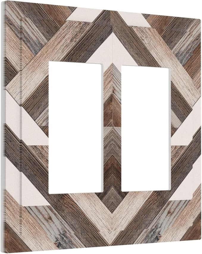 Polygon Collage Abstract Shapes Rustic Wood Panel Print Decorative Outlet Covers 2 Gang Double GFCI Rocker Electrical Wall Panels Light Switch Cover Plate for Farmhouse Bedroom Decor
