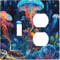 Jellyfish Sea Turtle Fantasy Ocean Coral Underwater World Wallplates 1 Toggle 1 Duplex Switch Plate Electrical GFCI Faceplate Decorative Light Switch Covers for Nursery Kids Room Decor
