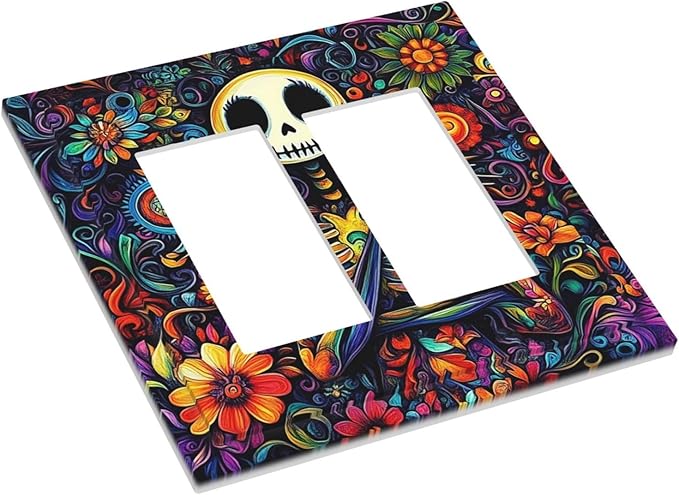 Decorative Outlet Covers Colorful Flowers Abstract Skull 2 Gang Double Gfci Rocker Electrical Wall Panels Light Switch Cover Plate For Home Living Room Decor
