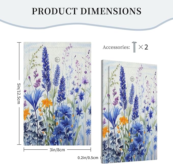 Light Switch Cover Lavender Watercolor Wildflowers Colorful floral Decorative Switch Plates 1 Gang Blank No Device Outlet Covers Electrical Wall Plates for Bathroom Bedroom Decor