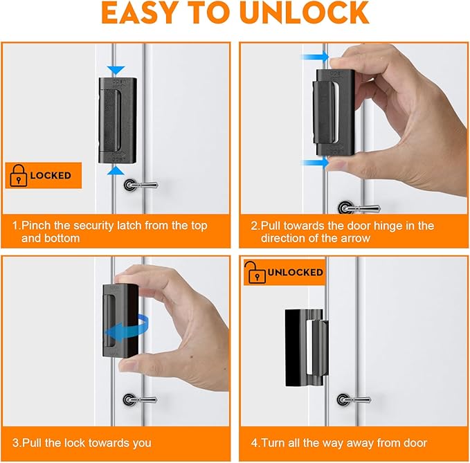 Home Security Door Reinforcement Lock, Upgraded Front Door Locks for Kids Safety Withstand 800 lbs, Child Proof Door Lock, Extra Door Lock from Inside Prevent Unauthorized Entry (2 Pack, Black)