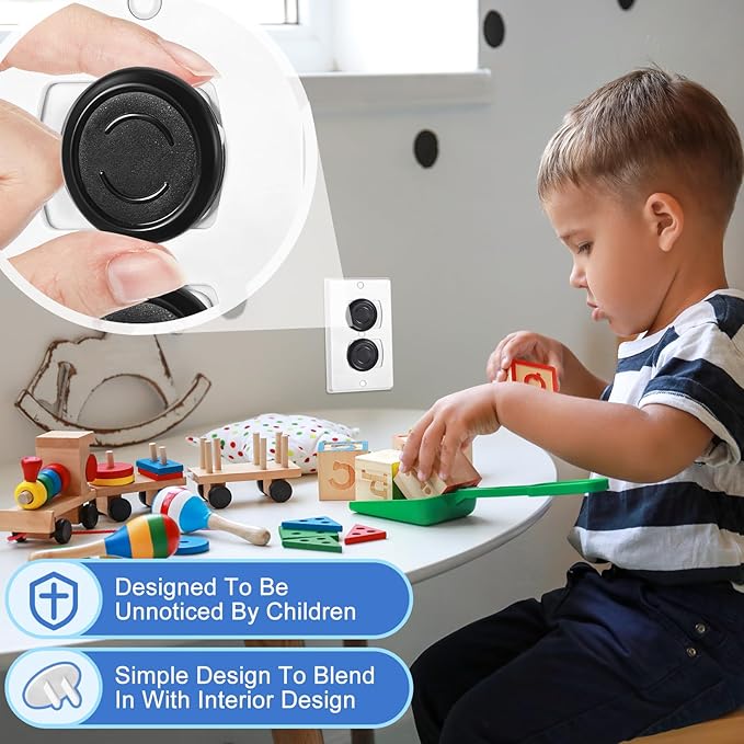 Thyle 100 Pcs Baby Proofing Outlet Covers Bulk Improved Grip Socket Guards for Child Safety Standard Universal Electrical Plug Protectors for Home Office Daycare (Black)