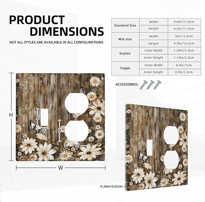 Light Switch Cover Plate Rustic Wood Butterflies Flowers Botanical 2 Gang Decorative Switch Plates 1 Toggle Duplex Combo Outlet Covers GFCI Wall Plates for Farmhouse Cabin Decor