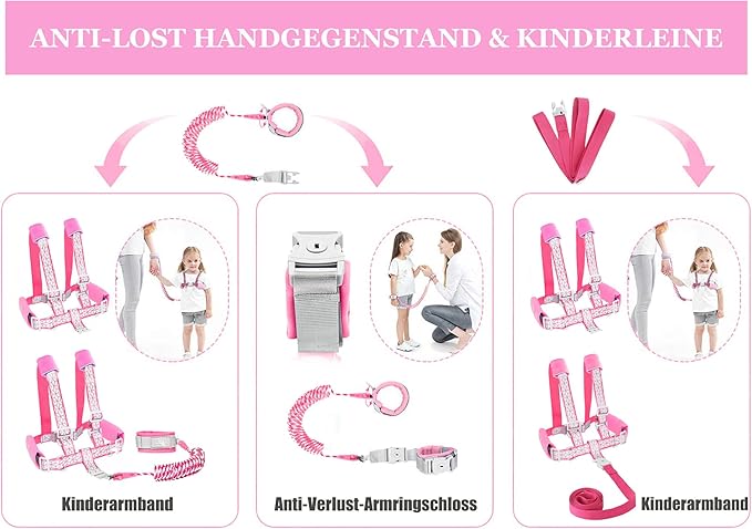 Toddler Leash -Anti Lost Wrist Link for Toddlers -Toddler Harness with Lock for Kids,Baby Leash,Leash for Toddlers,Wrist Leashes,Child Leashes for Toddlers,Upgrade with Reflective Tape Liner for Kids