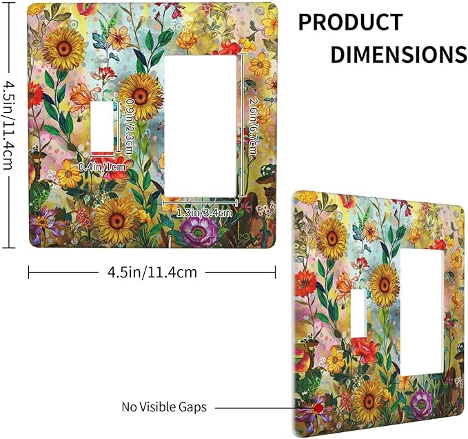 Fall Colorful Sunflower Floral 2 Gang Toggle Rocker Combo Wall Plates Decorative GFCI Device Outlet Cover Receptacle Electrical Faceplate Switchplate for Bedroom Bathroom Kitchen Decor