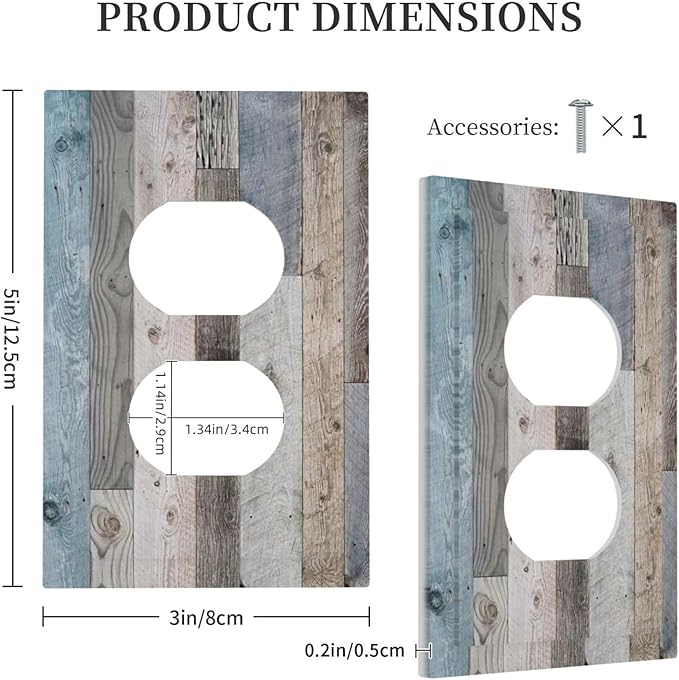 1 Gang Duplex Receptacle Outlet Cover Retro Rustic Vintage Barn Western Blue Grey Wood Plank Country Old Garage Style Electrical Wall Plate One Gang Dual Device Light Switch Faceplate Socket Cover
