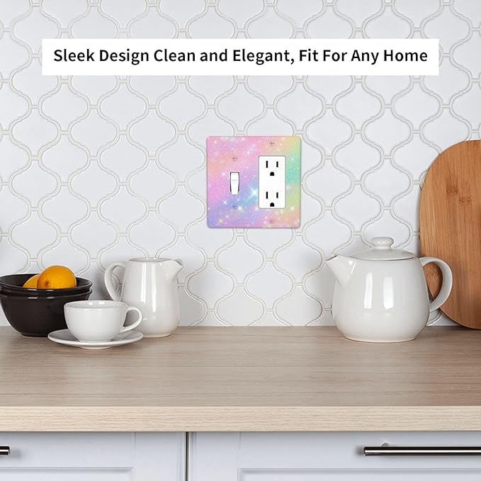 Decorative Outlet Covers Rainbow Shiny Gradient Colors 2 Gang Wall Plate Cover 1 Toggle 1 Rocker Combination Light Switch Plate Covers Jumbo Switch Cover for Kids Room Nursery Decor