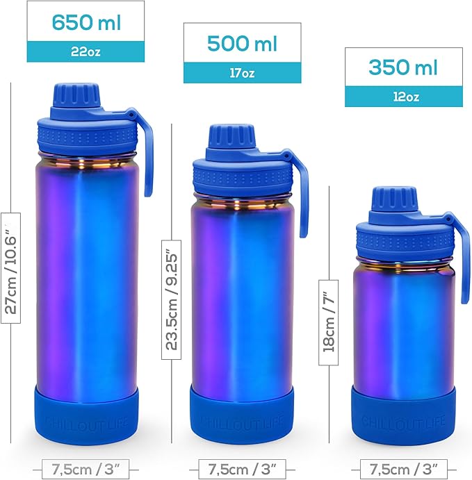 CHILLOUT LIFE 22 oz Kids Insulated Water Bottle for School with Leakproof Spout Lid and Cute Waterproof Stickers, Personalized Stainless Steel Thermos Flask Metal Water Bottle, Purple Sparkle
