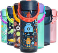 Elemental Water Bottles for Kids - Splash Kids Water Bottle for School with Pop-it Handle - BPA Free Tritan Plastic Water Bottle with Straw Leak Proof when Spout is Closed - Blue Robot - 18oz