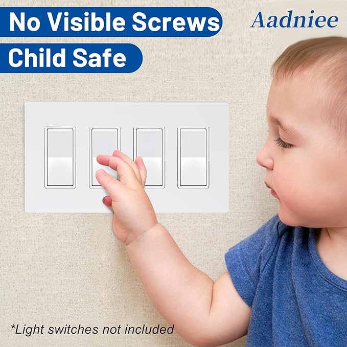 4-Gang Screwless Decorator Wall Plates, Decorative Child Safe Outlet Covers, Standard Size 4.68" x 8.32" Hidden Screw Switch Plate, Unbreakable Thermoplastic (2 Pack, Gloss White)