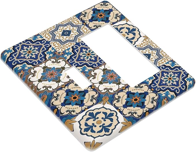 Outlet Covers Mandala Decorative Tile Talavera Moroccan Tiles 1 Toggle 1 Rocker Combination Decorative Wall Plate Light Switch Cover Plate Electrical Switch Plates for Bedroom living Room
