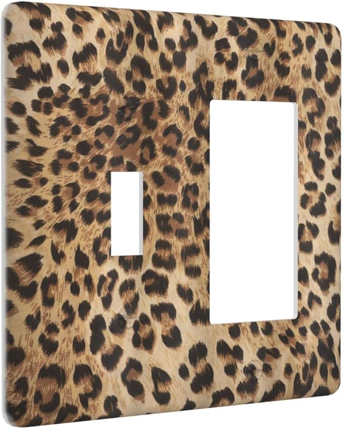 Classic Leopard 2 Gang Single Toggle/Rocker Combination Light Switch Cover Decorative Wall Plate Faceplate Boys Kids Teen Girl Bedroom Room Decorate 4.5" x 4.5