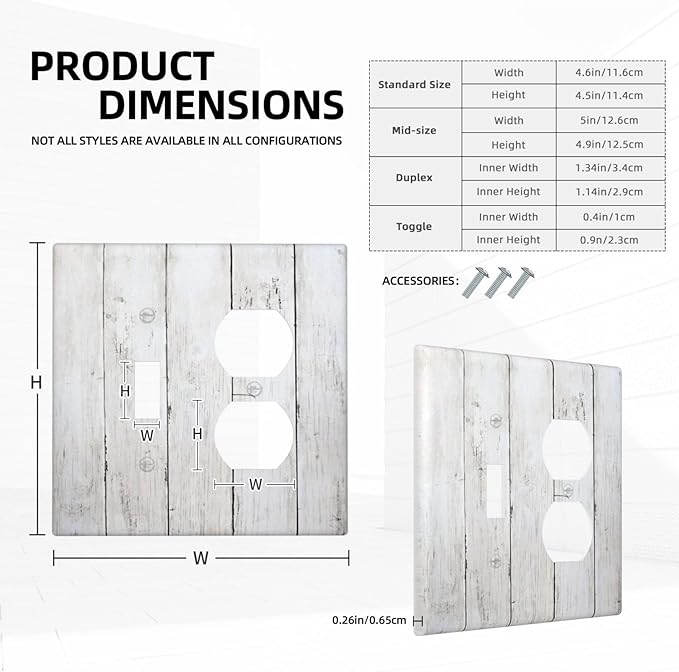 Modern Rustic Wood White Oak Print Wallplates 1 Toggle 1 Duplex Switch Plate Electrical GFCI Faceplate Decorative Light Switch Covers for Farmhouse Home Decor