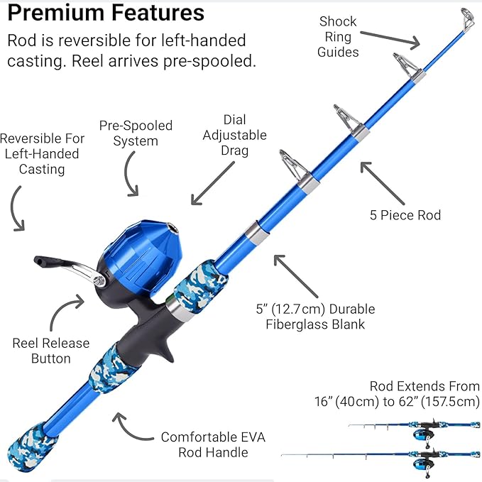 Lanaak Kids Fishing Pole, Kids Portable Telescopic Fishing Rod Set, Tackle Box and Fishing Net Combo Kit, Kids Fishing Gear for Boys and Girls Age 5-10 and Youth