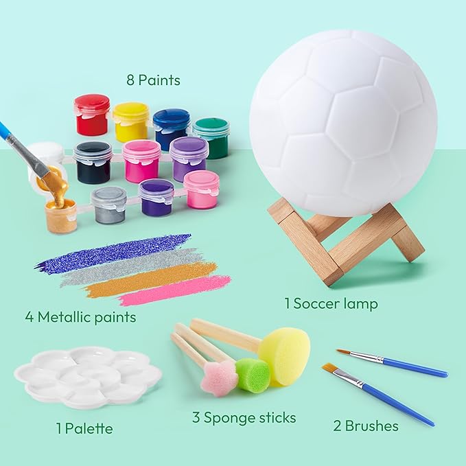 Klever Kits DIY 3D Soccer Night Light, Paint Your Own Soccer Lamp Kit Arts and Crafts Kit, School Activities, Birthday Gifts for Kids Girls Boys Aged 6 7 8 9 10