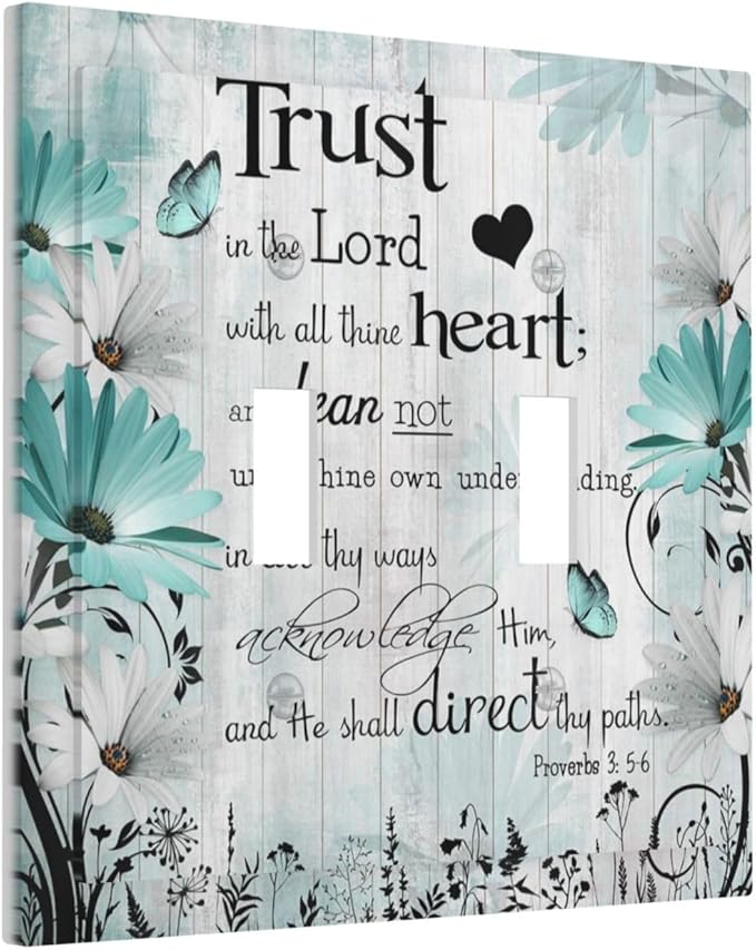 Rustic Teal Daisy Bible Verse Wooden Inspirational Quote Decorative Switch Plates 2 Gang Double Toggle Outlet Light Switch Cover Wall Plate Electrical Faceplate for Bedroom Living Room Decor