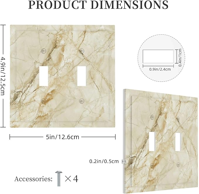 Light Switch Cover Plate Creamy Beige Marble Abstract Minimalism 2 Gang Double Switch Plate Covers Toggle Wallplate Decorative Outlet Covers Electrical Switchplate for Bathroom Home Decor