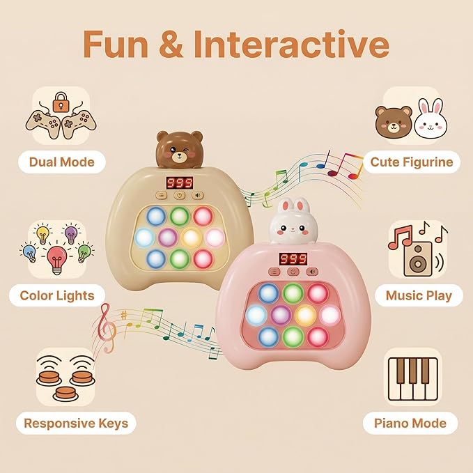 Electronic Pop It Game with LED Screen - 2-Player Online Bubble Pop Fidget Toy, Brain Training STEM Game for Kids 3-12, Anti-Anxiety Sensory Toy, Educational Birthday Gift for Boys Girls（Lion）