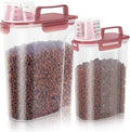 LEAWALK 5-7Lbs Dog Cat Food Storage Container with Upgraded Large Nozzle BPA-free, 4 Snap Seals Plastic Pet Food Storage Containers with Handles (Clear Pink, (5L+3L) 2pack)